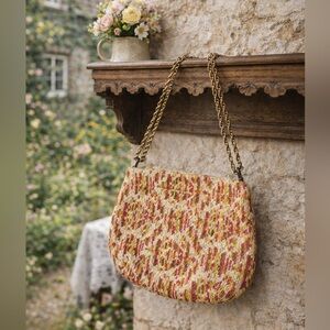 Vintage 1960s Woven Bag with Elegant Gold Chain Strap Bag